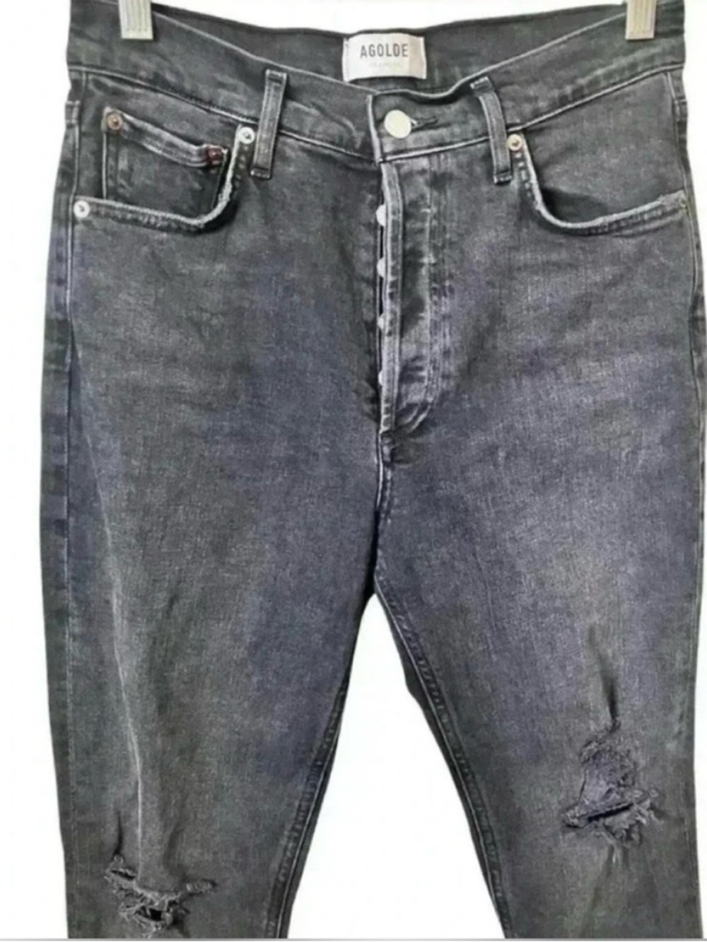 Agolde Jeans Nico Slim Fit Black Distressed High Rise Jeans - Picture 5 of 7